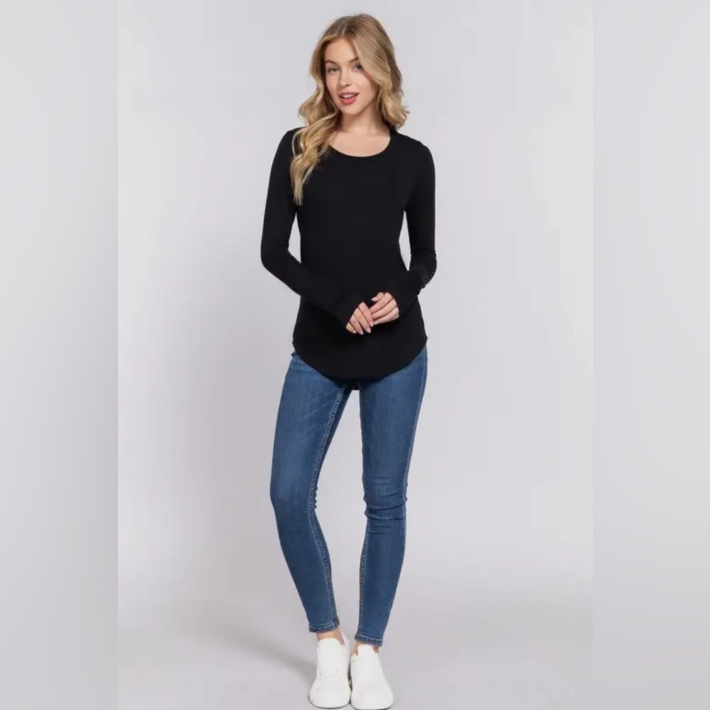 Active USA - Long Sleeve Round Neck Rayon Spandex Jersey Women's Top